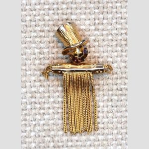 Vintage Gold-tone Scarecrow Brooch Crystal Head Slide Pin